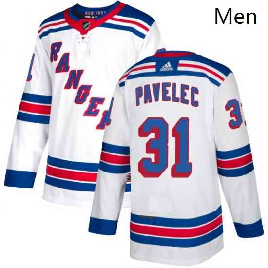 Mens Adidas New York Rangers 31 Ondrej Pavelec Authentic White Away NHL Jersey